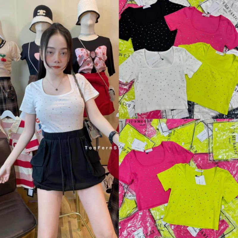 เสื้อตอกเพรชป้ายอิทมีเบสิคคอยู