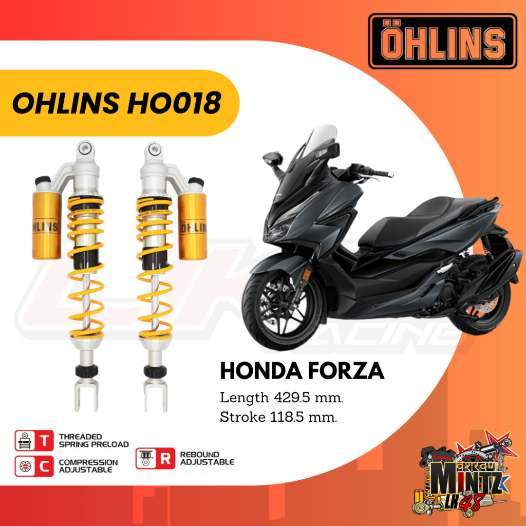 OHLINS HO018 โช๊คหลัง Forza 300-350/ADV350 มีความสูง400-430mm (รับประกัน 2 ปี) ตัวโหลดเป็นงานCustom