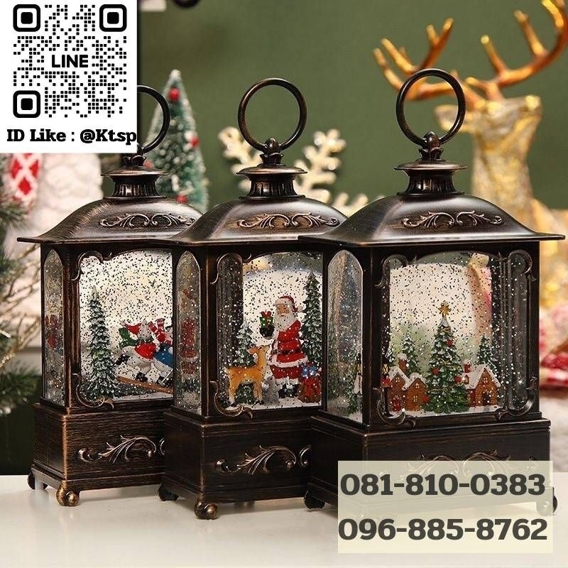 กล่องดนตรีคริสต์มาส ตะเกียงตกแต่งลายไม้ สำหรับตกแต่งบ้านช่วงเทศกาล