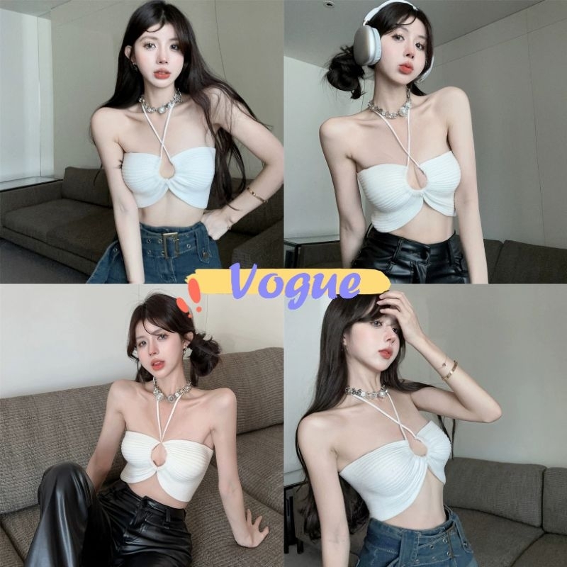 Vogue พร้อมส่ง เสื้อเกาะอกไหมพรม ใส่ได้2แบบ เซ็กซี่เบาๆ (11563)