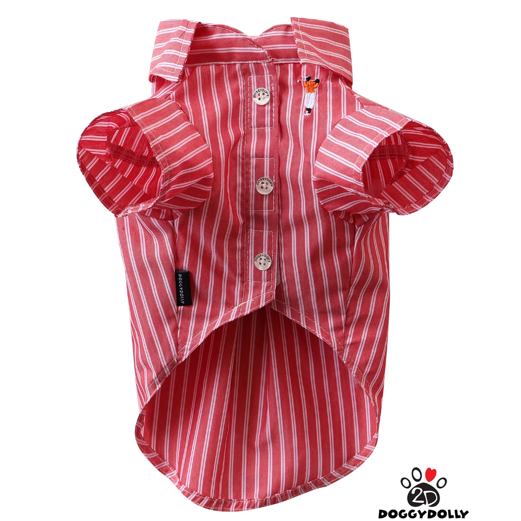 Petcloths -Doggydolly  เสื้อผ้าแฟชั่นสัตว์เลี้ยง ชุดหมาแมว เชิ๊ต คอปก มีแขน​ สีแดงลาย  ขนาดไซส์​ 1-9โล​ -​ S175
