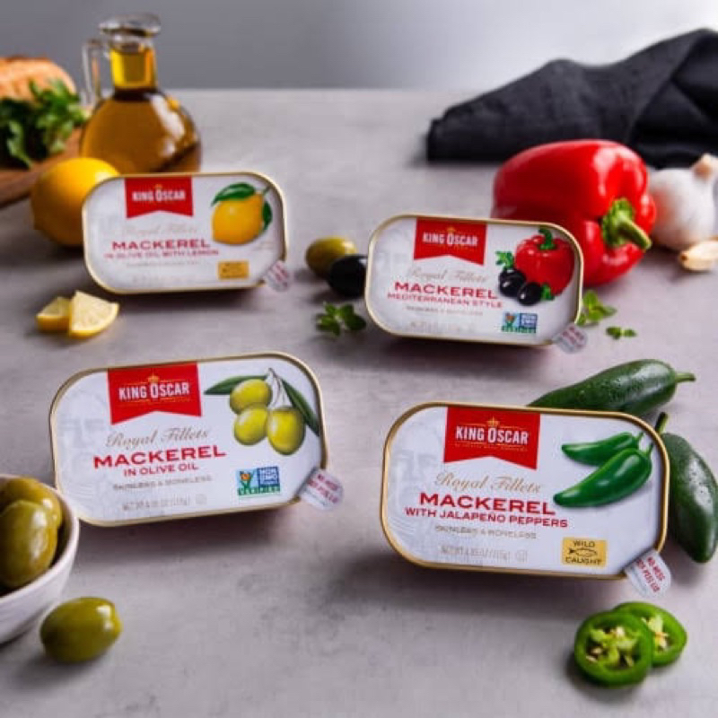 King oscar mackerel with jalapeños/ lemon / mediterranean style 115 g. fl ปลาแมคเคอเรล3สูตร นำเข้าจา