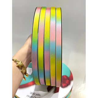 ริบบิ้นกากเพชรใส สีรุ้งสด สีรุ้งพาสเทล TW 300 หลาม้วนใหญ่ ราคาต่อ 1 ม้วน