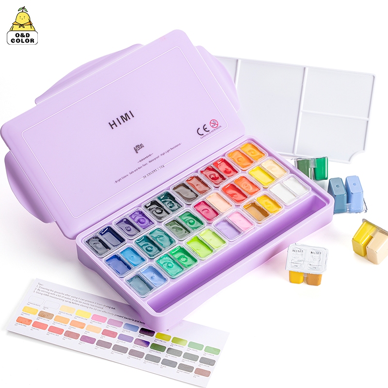 Miya Himi ถ้วยเปิดคู่ Gouache การตั้งค่า 36/48สี×12 กรัม สีน้ำและโปสเตอร์ ปลอดสารพิษสีสันสดใส เคสแบบพกพา Poster Colour