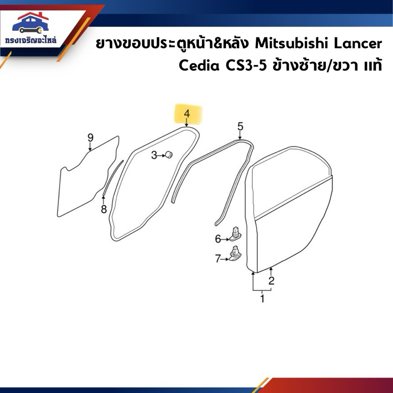 (แท้💯%) ยางขอบประตูหน้า-หลัง Mitsubishi Lancer Cedia CS3,CS5 ข้างซ้าย/ขวา