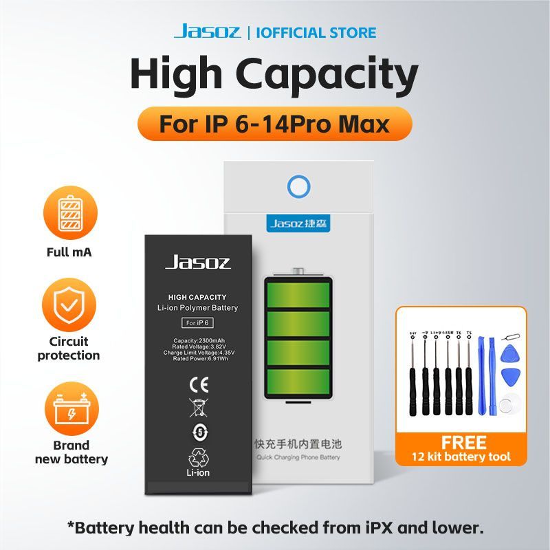 COD Jasoz Battery For Phone แบตเตอรี่ใช้สำหรับ 6SP 7/8P X XS 11 13 pro max High Quality Battery Replacement