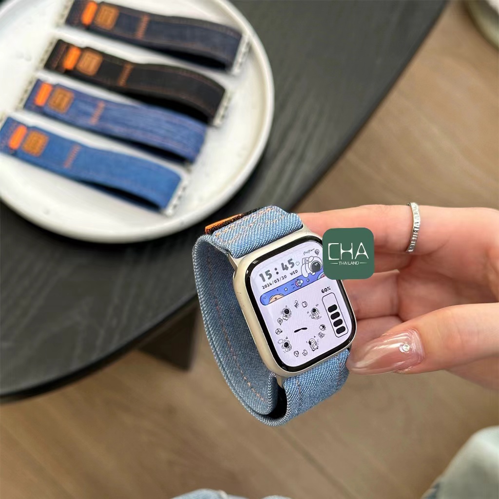 สายผ้ายีน sping สาย smart watch ไนลอนสําหรับ Watch11 10 9 8 ultra 7  6 5 4 3 2 1 41/44/45/40mm สายสําหรับแอปเปิ้ลวอช AA