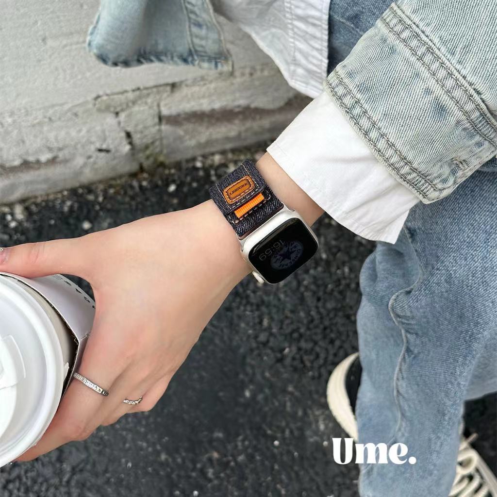 สายผ้ายีน sping สายนาฬิกา smart watch ไนลอนสําหรับ Watch10 9 8 ultra 7 6 5 4 3 2 ขนาด 38/40/41/42/44/45/46/49มม strapAA