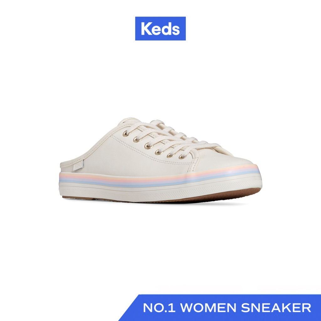 KEDS รองเท้าผ้าใบหนัง เปิดส้น รุ่น KICKSTART MULE LEATHER FOXING STRIP สีครีม ( WH67775 )