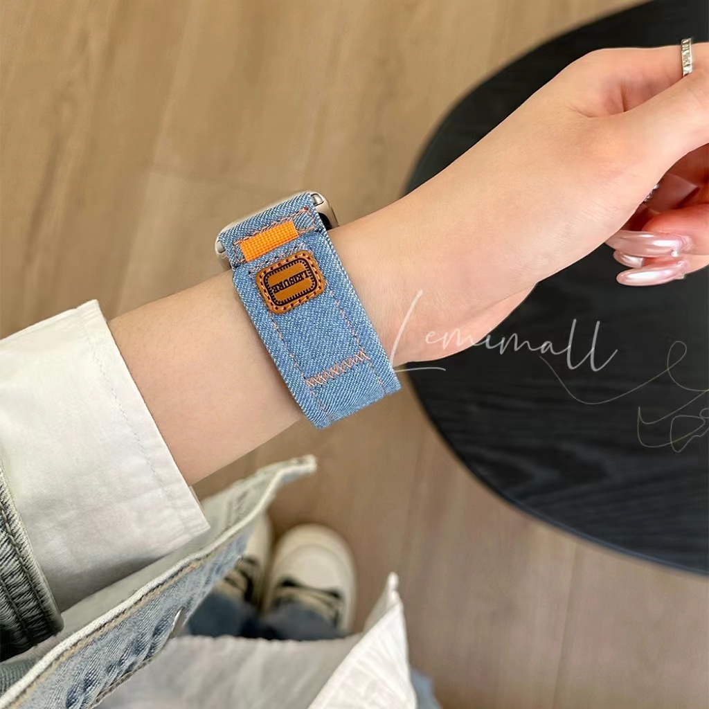 สายผ้ายีน sping สายนาฬิกา smart watch สําหรับ Watch10 9 8 ultra 7 6 5 4 3 2 1 41/44/45/40/46mm สายสําหรับแอปเปิ้ลวอช AA