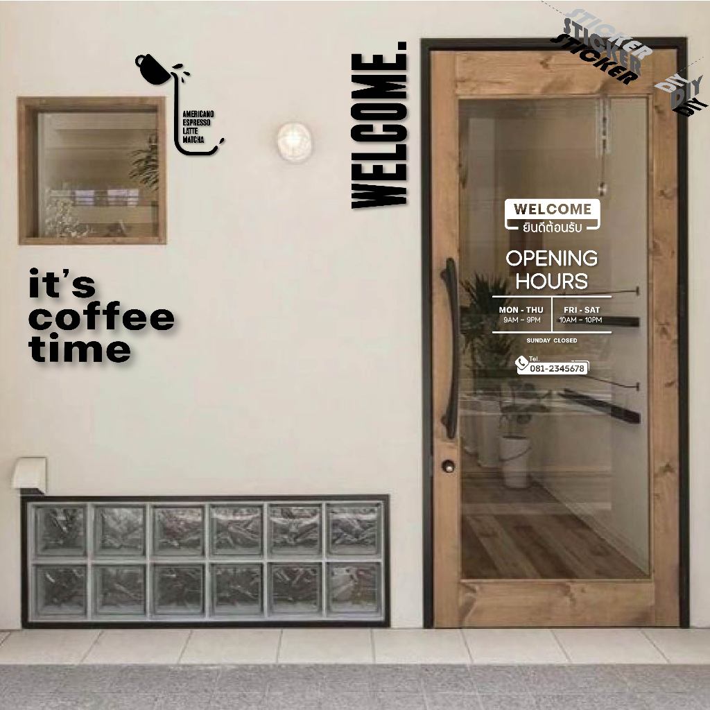 สติ๊กเกอร์ กาแฟ / Coffee / Cafe (PVC ไดคัทตกแต่งกระจก รูปที่ 4