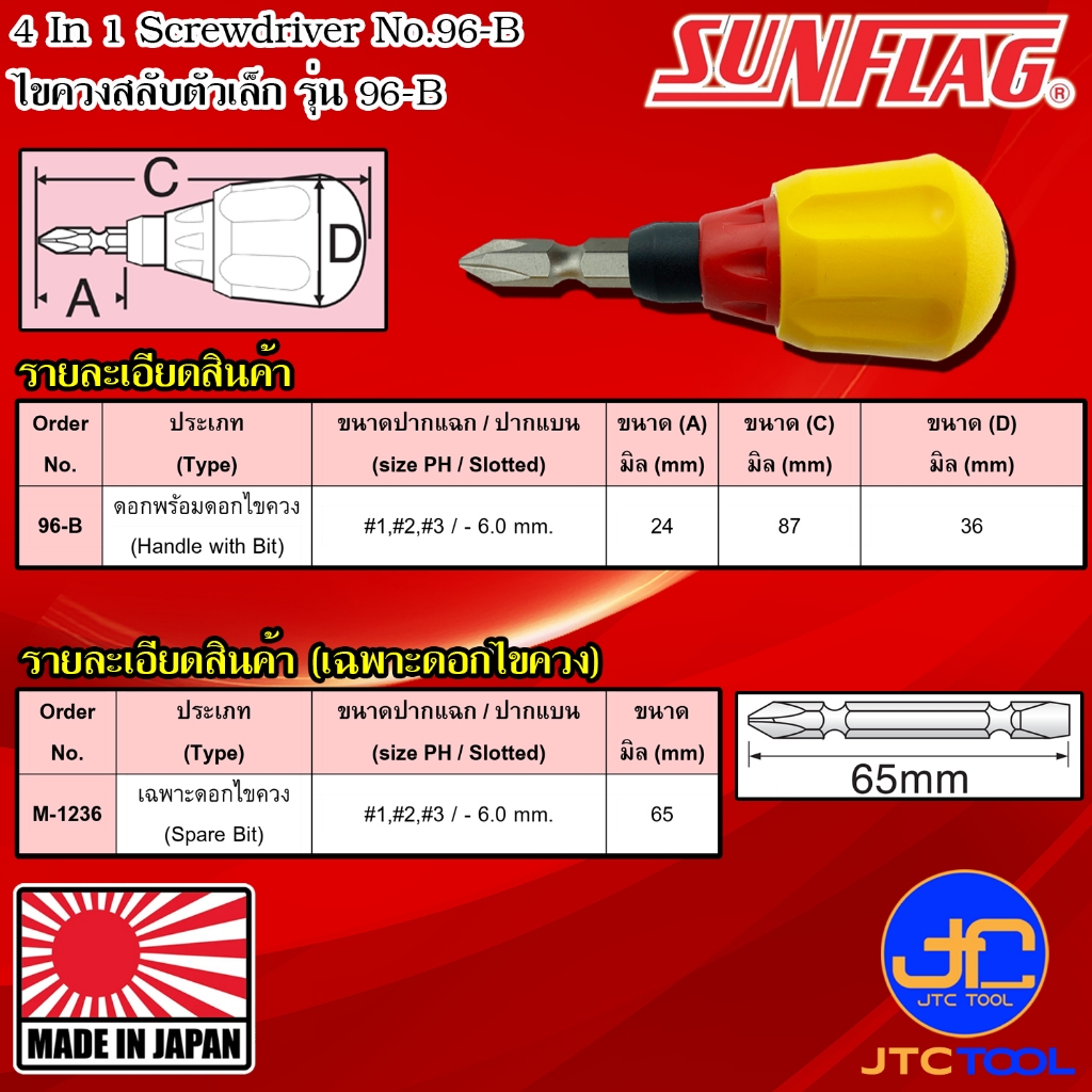 Sunflag ไขควงเล็กมีแม่เหล็กปากแฉกและปากแบน รุ่น 96-B – 4 IN 1 Screwdriver No.96-B ราคา ถูกที่สุด ดีลบีเคเค แกลเลอรีภาพที่ 2
