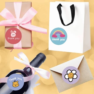 สติ๊กเกอร์ขอบคุณ สติ๊กเกอร์ดวงเล็ก 500ดวง / ม้วน สติ๊กเกอร์thank you ลวดลายน่ารัก ฉีกไม่ขาด