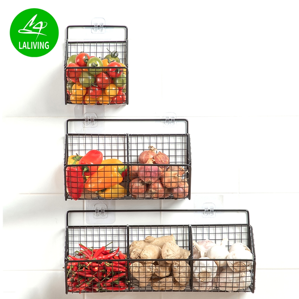 ห้องครัว ขิงหัวหอมกระเทียม ตะกร้าเก็บของ ชั้นวางเครื่องปรุง ชั้นวางของ ติดผนัง โครงเหล็ก ตะกร้าผัก ขนาดเล็ก - รูปที่ 4