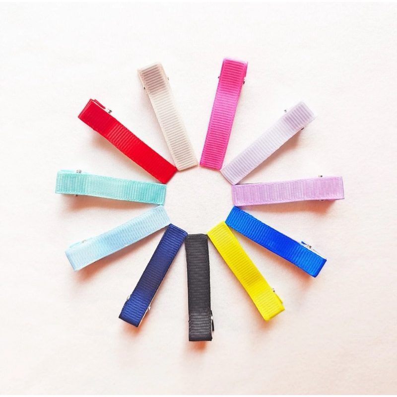A-025 กิ๊บติดผมแบบหนีบ ทรงสี่เหลี่ยมยาว หุ้มผ้า สีสดใส แบบเรียบ ประดับผม
