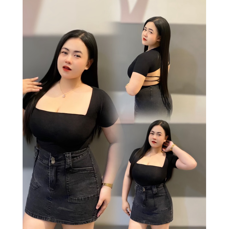 🌹เสื้อ สาวอวบ 🌹 คอเหลี่ยม ถักหลัง ผ้าเรย่อน แขนสั้น เซ็กซี่ สวย แซ่บ