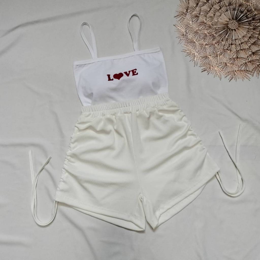 กางเกงขาสั้น+สายเดี่ยว ชุดเซทสองชิ้นหญิง ใส่สบาย ใส่เล่นน้ำสงกรานต์ได้จ้า เอวยืด23-30 - รูปที่ 2