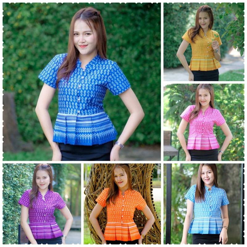 เสื้อใส่ทำงาน ผ้าไทย เนื้อผ้าคอตตอน ลายตะขอ หลากสี