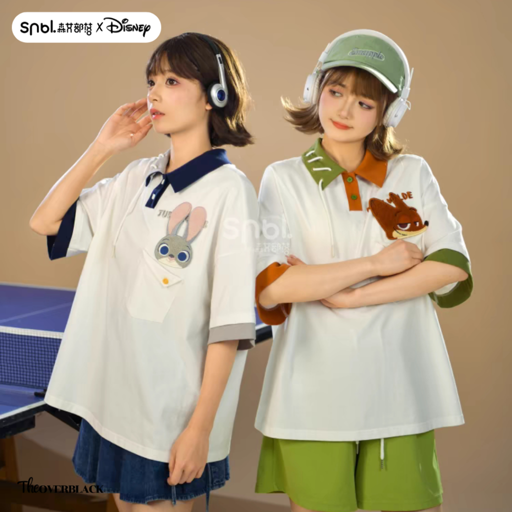 [ของแท้] Snbl x Disney Judy Hopps & Nick Wilde เสื้อคอปก จูดี้ ทรงโอเวอร์ไซส์ เสื้อโปโล