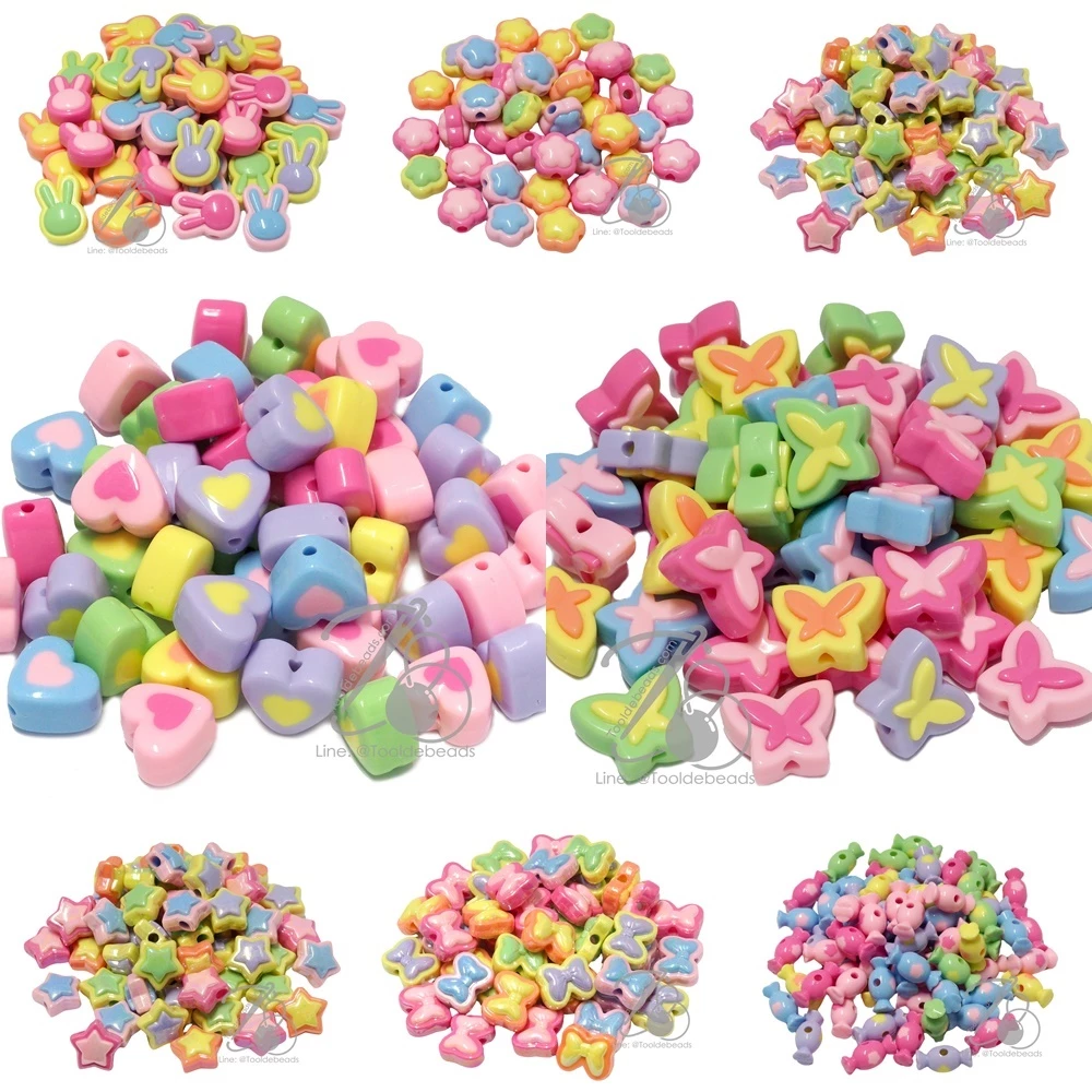 ***ห่อเล็ก***ลูกปัด ทรงนูน อะคริลิค คละสี (10 กรัม) ลูกปัดลวดลาย จี้ลูกปัด