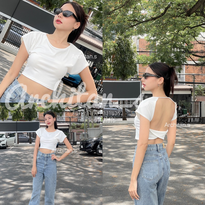 สีดำเจ้าเพิ่ม ส่งด่วนได้. พร้อมส่งจากไทย🥨✨ เสื้อครอปโชว์หลัง ทรงบิดหลัง! เรียบเเต่เก๋💫 เนื้ิอผ้าร่อง .
