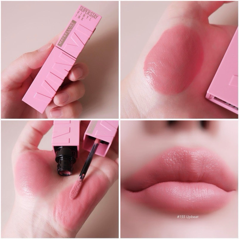 Maybelline Superstay Vinyl หยุดสวยกี่โมง ใครชอบชมพูหวาน ชมพูบาร์บี้มาตำสีนี้ 155 Upbeat ชมพูนู๊ดสวยสะใจ ทาเบลนด์ๆ สวยมาก