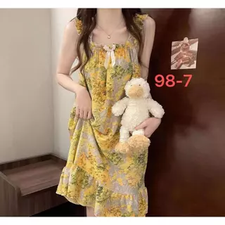 98-1ส่งจากไทย--ชุดนอนกระโปรงผู้หญิง มีฟองน้ำ พอมลาย เนื้อผ้าฝ้าย ใส่สบาย