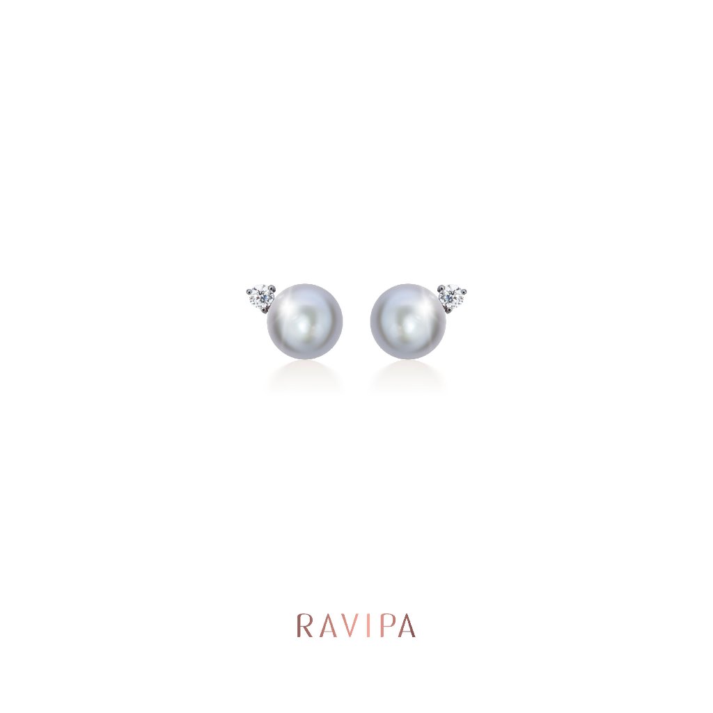 Ravipa | Viva Diamond Moon Grey Pearl Studs
