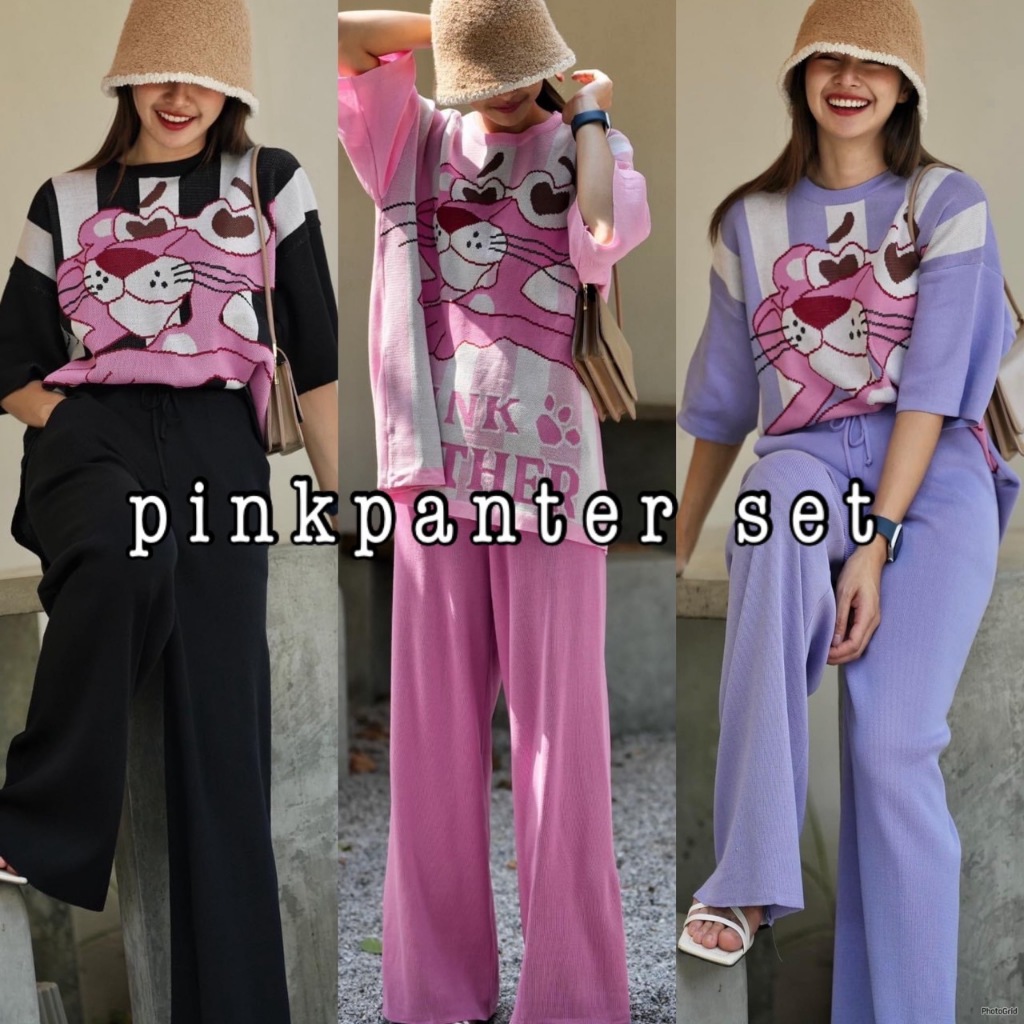 เบสิคไอเทมสุดน่ารักเข้าแล้วนะงับ pinkpanter set (590.-) ชุดเซตคอกลมทอลายสุดคิ้วท์ตรงเสื้อ ตัวกางเกงทอละเอียดไปในตัว