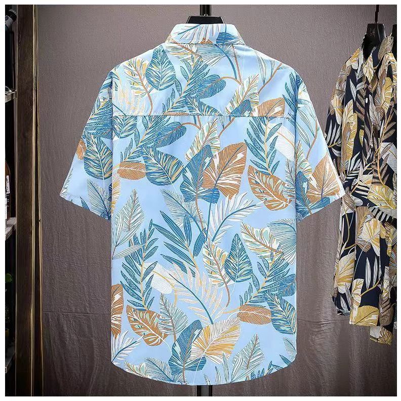 พร้อมส่งเสื้อเชิ้ตแขนสั้น เสื้อลายตอก เสื้อฮาวายสำหรับชายและหญิง เนื้อผ้าดีใส่สบายไม่ร้อน รูปที่ 4
