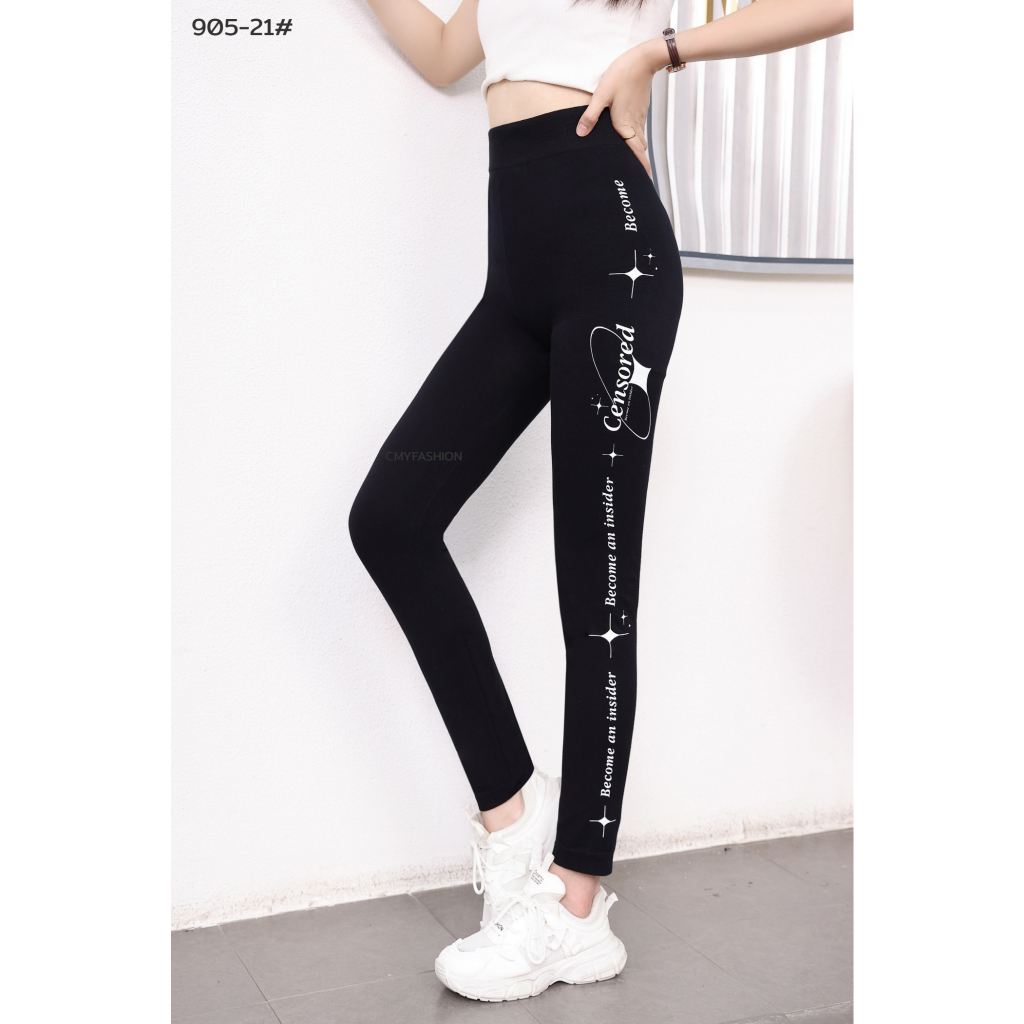 กางเกงเลกกิ้ง ขาวยาว ดำล้วน ดำแถบข้าง ผ้าทอ คอตตอนผสมสเปนเด็กซ์ ทรงรัดรูป ยืดตามรูปร่าง k004-905# - รูปที่ 7