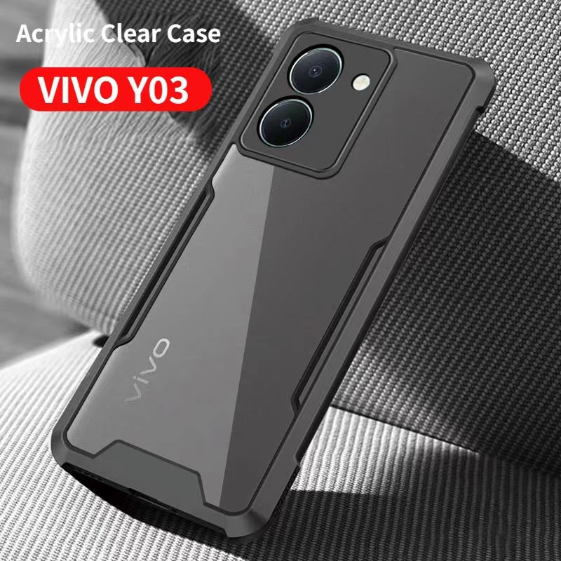 HHLเคสขอบสีหลังใส กันกล้อง ใช้สำหรับ Vivo Y18 Y28 Y03 Y100 Y17s Y27 Y36 V27 V27pro Y27S Y27 4G Y03T Y28S เคสใสกันกระแทก