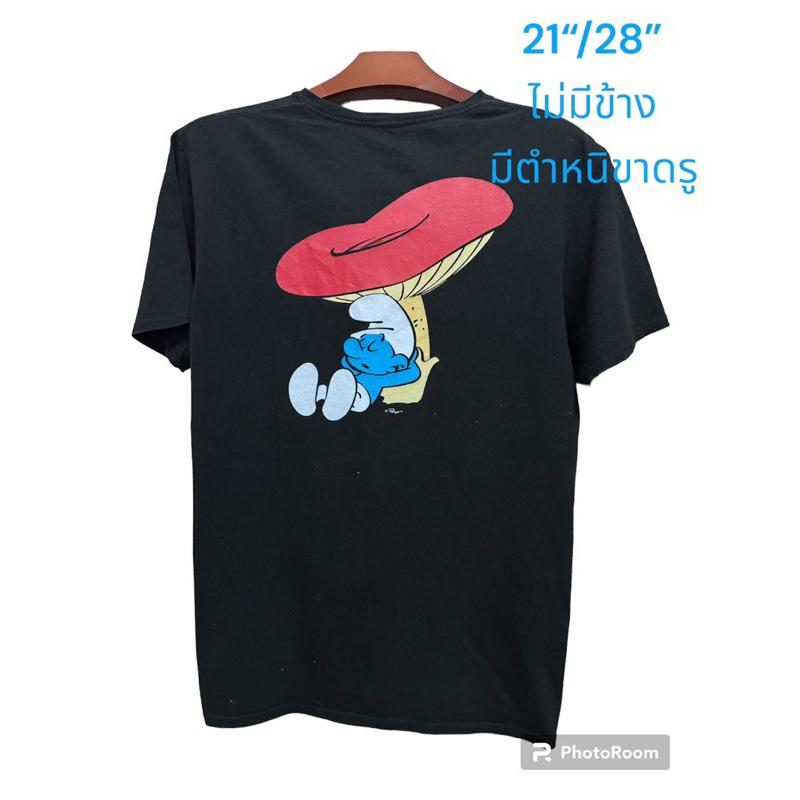 Two Sided Smurf Mushroom Large / T-shirt Black Peyo Cartoon.