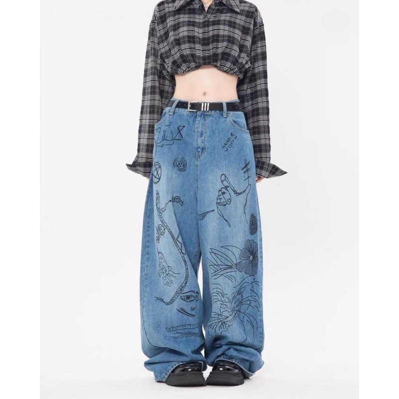 🌎 กางเกงยีนส์เพ้นท์ baggy jeans unisex 💡🥣💫