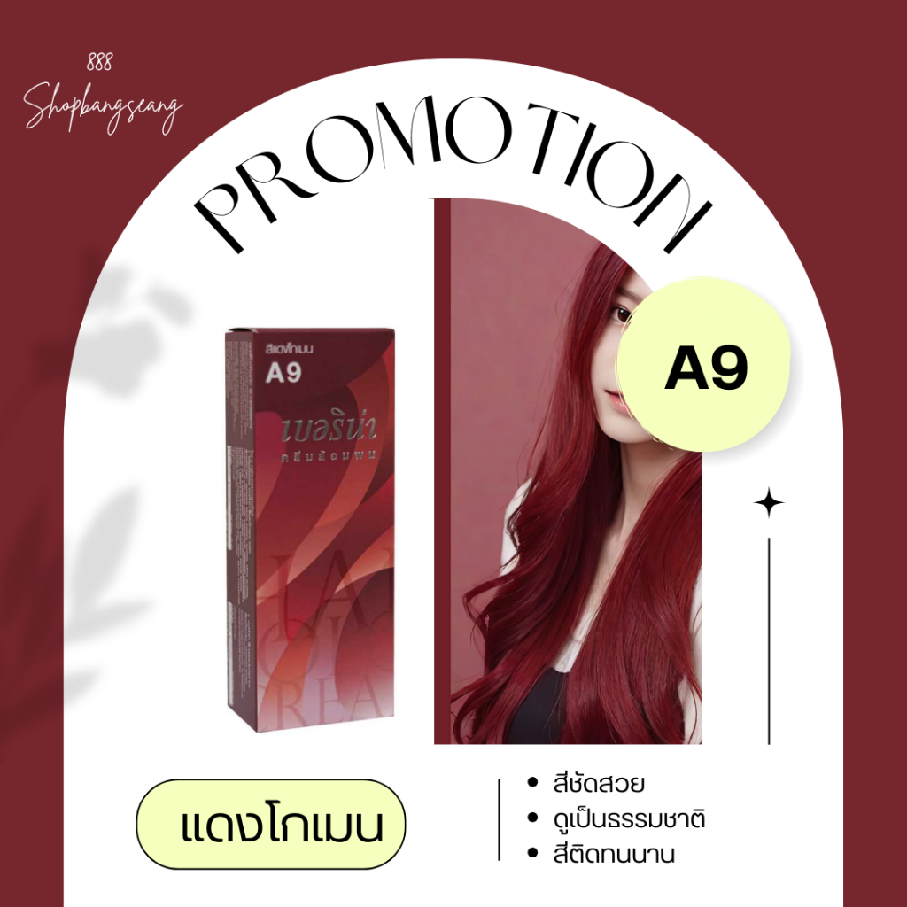 Berina A9 ยาย้อมผม เบอริน่าสีเเดงโกเมน