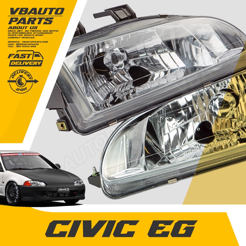 โคมไฟหน้าตาเพชร Civic EG 3-4 ประตู (โคมขาว-โคมดำ) #ราคาต่อคู่