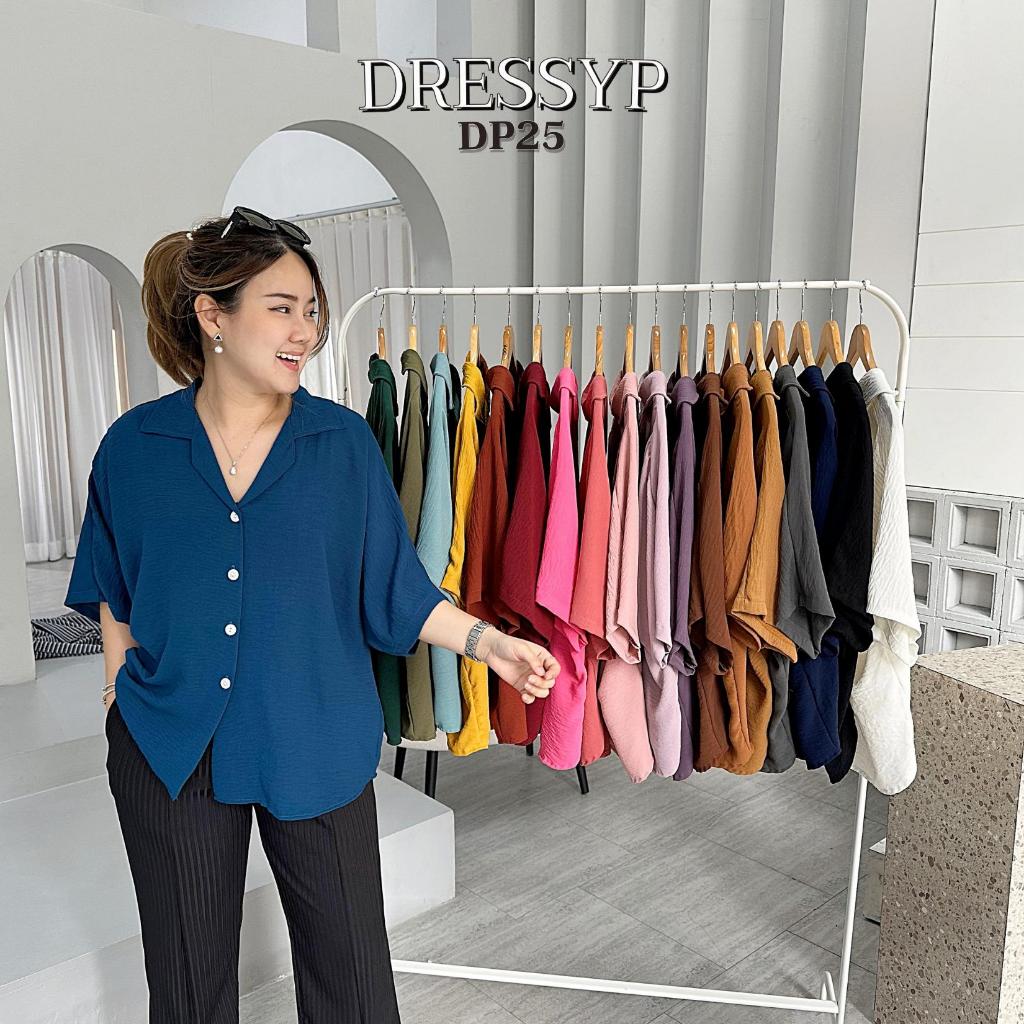 DP25 เสื้อเชิ้ต ผู้หญิง เเขนค้างคาว คอปกฮาวาย ผ้าสลาฟ พริ้ว ใส่ง่าย ใส่สบาย