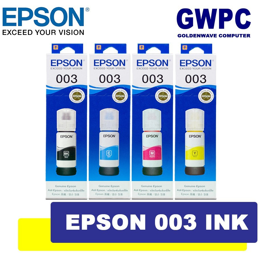 (พร้อมกล่อง)EPSON 003 หมึกแท้ 65 ml สินค้าเดิม 100% 4 สี BK, C, M, Y ไม่มีกล่อง L1110 L1210 L1216 L1250 L1256 L3100 L310