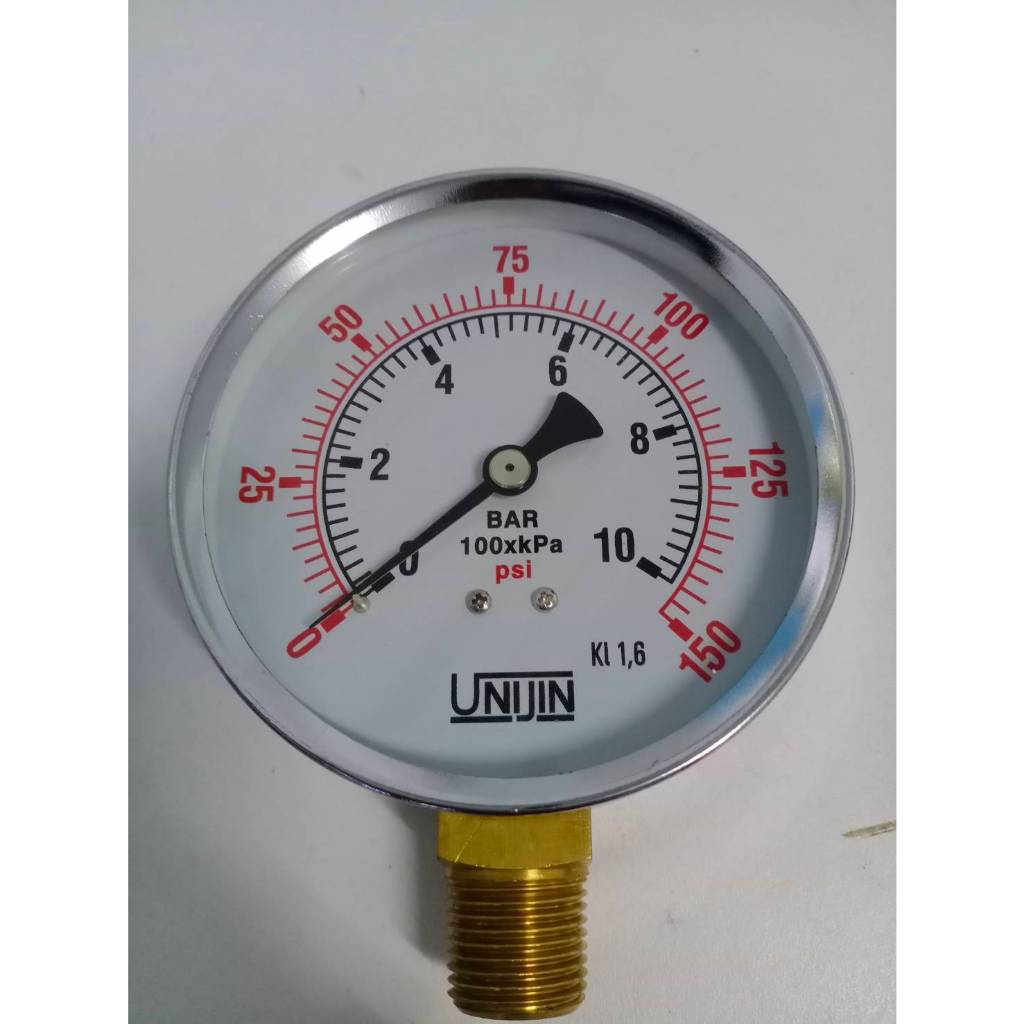 UNIJIN Pressure Gauge Model P110(A) 6" 1/2"BSPT เกลียวออกล่าง แบบไม่มีน้ำมัน 0-10BAR