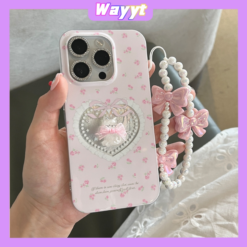 จัดส่ง24ชม for iPhone 15 Pro Max 14/13/12/11 พกง่ายๆ case เคสไอโฟน11 บางเบาพกพาง่าย การ์ตูน แมว เลเซอร์ โซ่มุก case