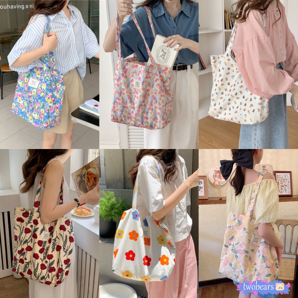พร้อมส่ง กระเป๋าสะพายข้าง กระเป๋าลายดอกไม้เล็กๆ สวนดอกไม้