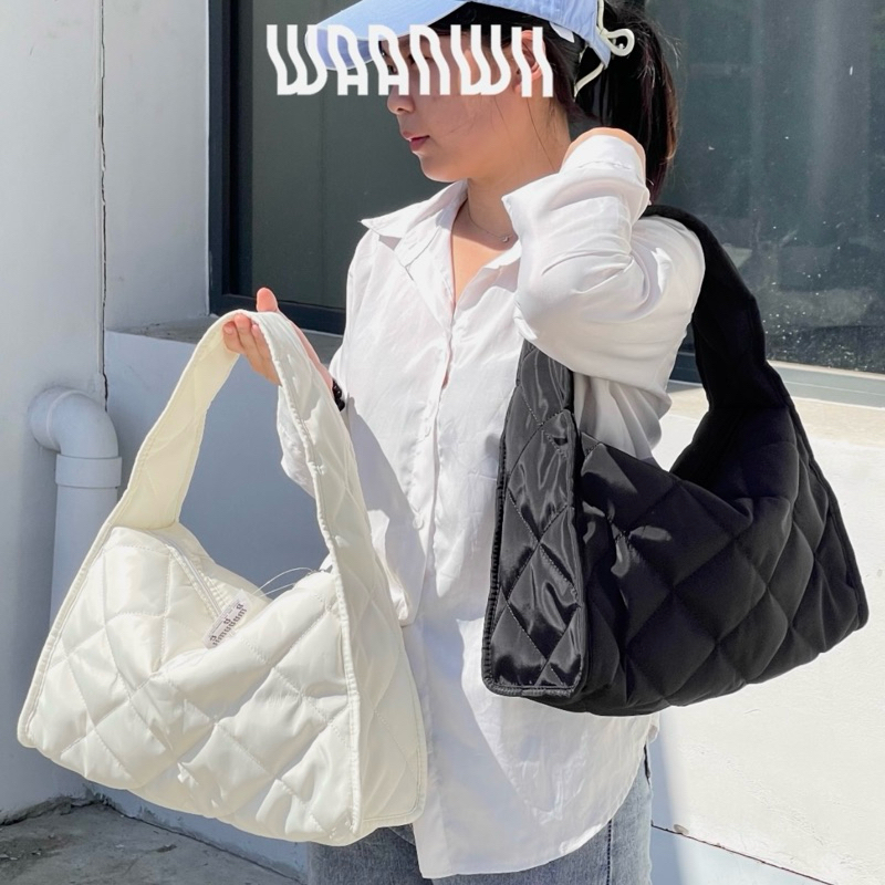 ลด45.- DECWAA Nyles Bags กระเป๋าผ้าในร่อน มินิมอล อยู่ทรง ดีเทลเย็บนูนลายตาราง แมชลุคง่าย