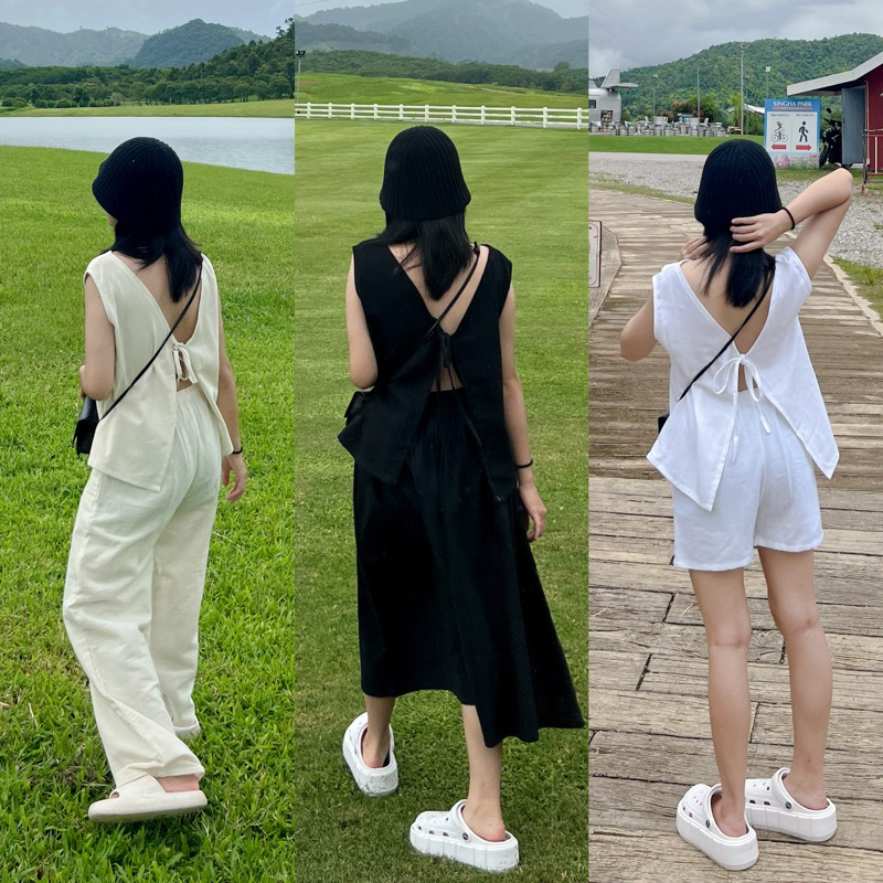 🌼𝖣𝖺𝗂𝗌𝗒  เสื้อครอปผ้าฝ้ายผูกโบว์ ใส่ได้ 2 แบบ เสื้อครอปน่ารักมินิมอล Manee.cotton