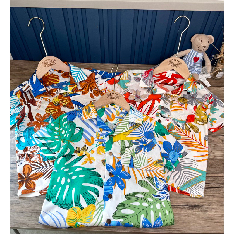 เสื้อฮาวายเด็ก ลายดอก*ผ้าสปัน~นิ่ม~พริ้ว*2-14ปี