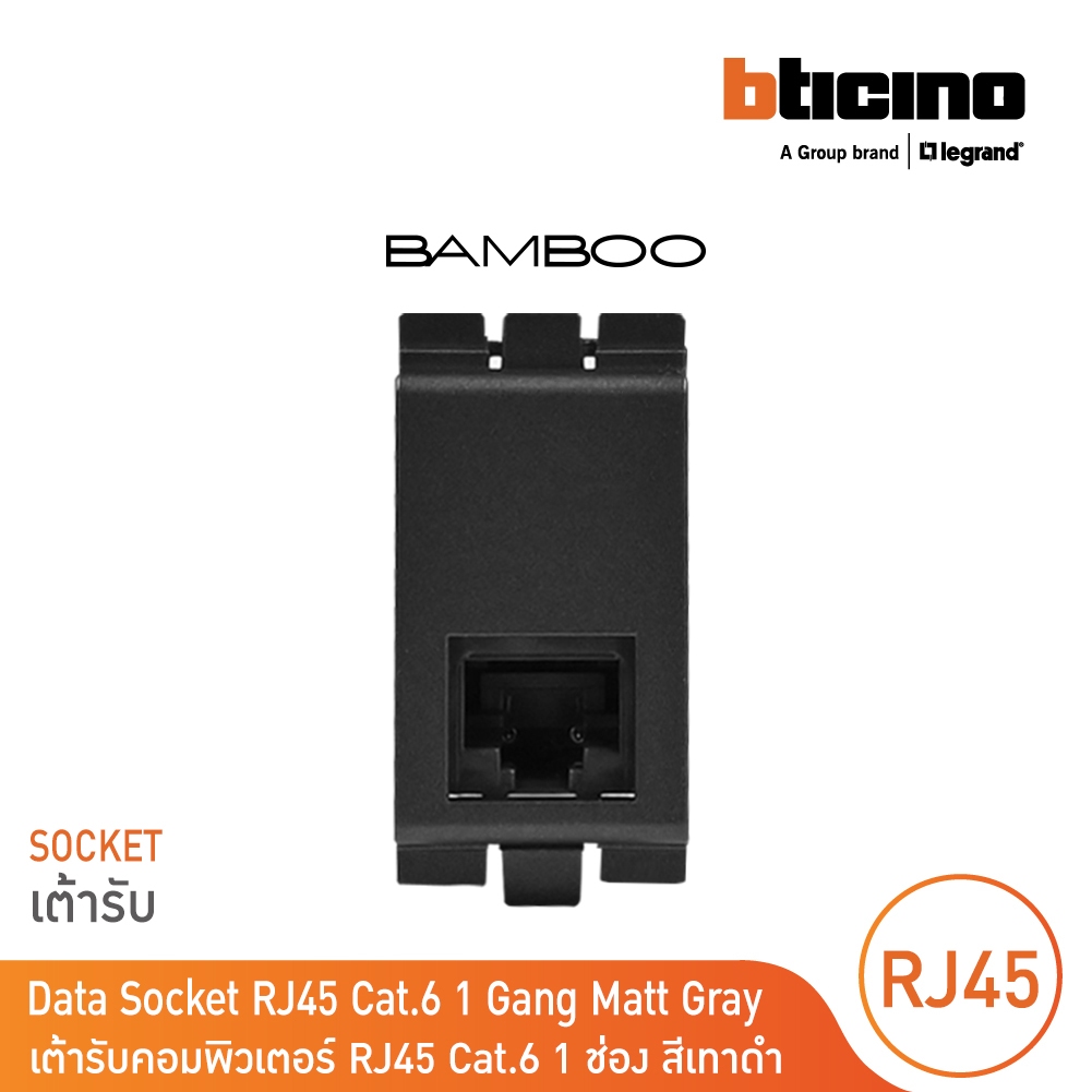 BTicino เต้ารับคอมพิวเตอร์ Cat6 RJ45, 1ช่อง แบมบู สีดำ Data Socket Cat6 RJ45, 1 Module รุ่น Bamboo | AE2179C6GR