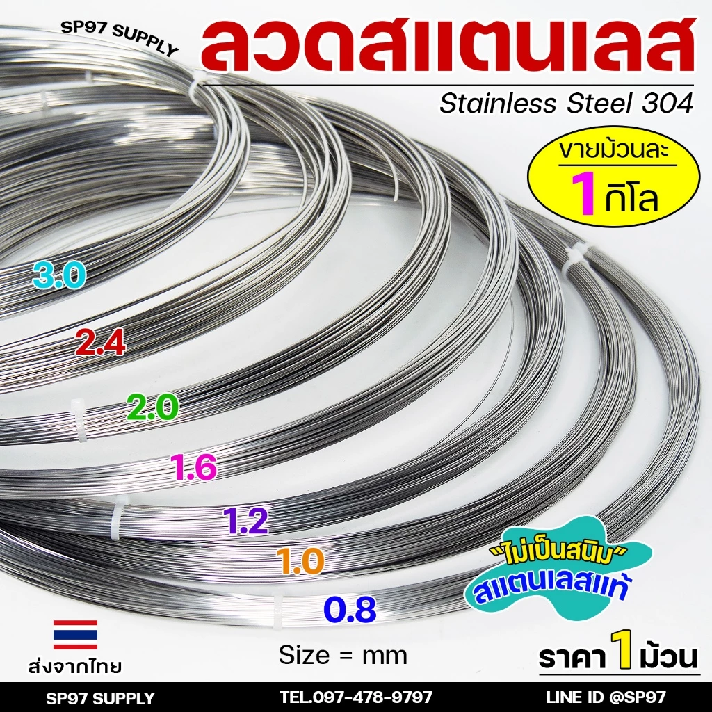 ลวดสแตนเลส ลวดเติม ลวดม้วน เกรด304 ดีที่สุด (แบ่งขาย ม้วนละ 1กิโล) มีขนาด 0.8-3.0 มิล ผิวเงา