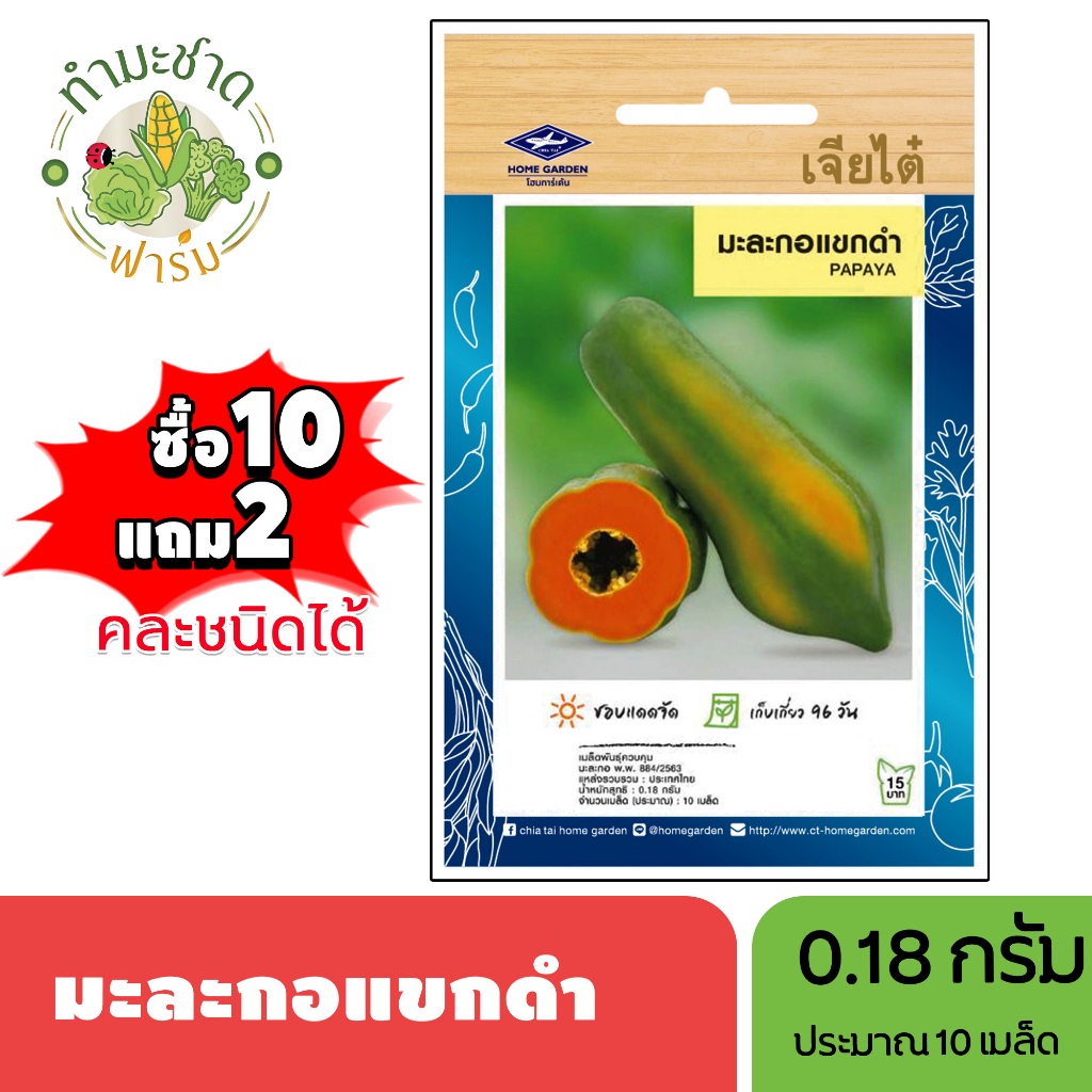เจียไต๋ (ซื้อ10แถม2) เมล็ดพันธุ์ มะละกอแขกดำ ขนาด0.18กรัม ประมาณ10เมล็ด Papaya มะละกอ เมล็ดพันธุ์พืช เมล็ดผัก ปลูกผักสวน