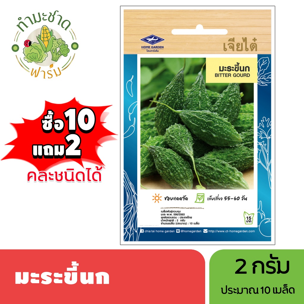 เจียไต๋ (ซื้อ10แถม2) เมล็ดพันธุ์ มะระขี้นก ขนาด2กรัม ประมาณ10เมล็ด Bitter Gourd มะระ เมล็ดพันธุ์พืช เมล็ดผัก ปลูกผักสวนค