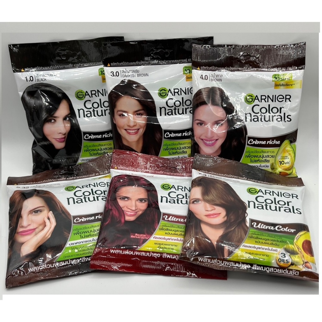 Garnier Color Naturals การ์นิเย่ คัลเลอร์ แนทเชอรัลส์ ครีมเปลี่ยนสีผม ครีมปิดผมขาว ไม่มีแอมโมเนีย 1 ซอง 30 ml.