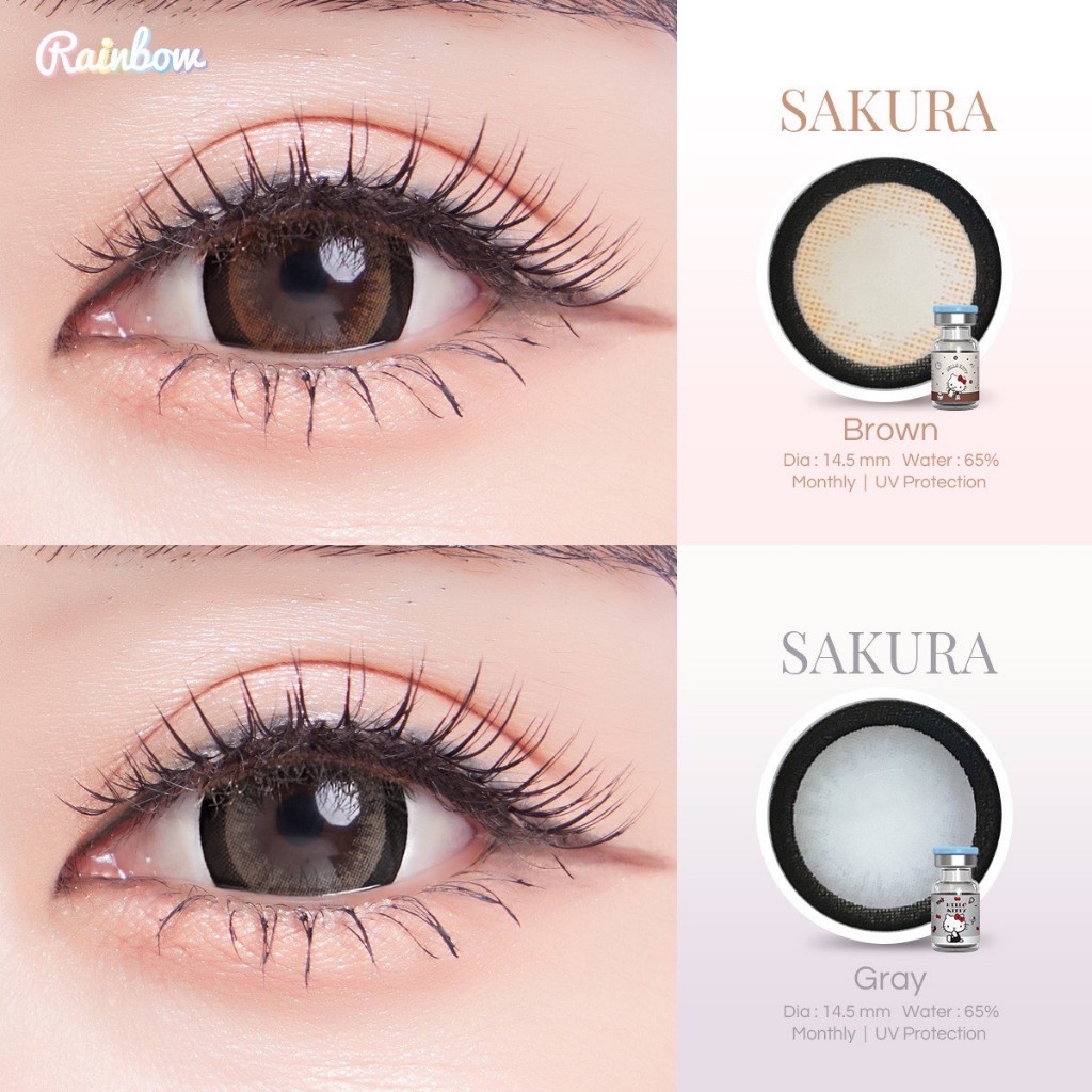 RainbowLens SAKURA คอนแทคเลนส์ (รายเดือน) ค่าอมน้ำสูง เลนส์กัน UV นำเข้าจากเกาหลี ลิขสิทธิ์ Sanrio แท้